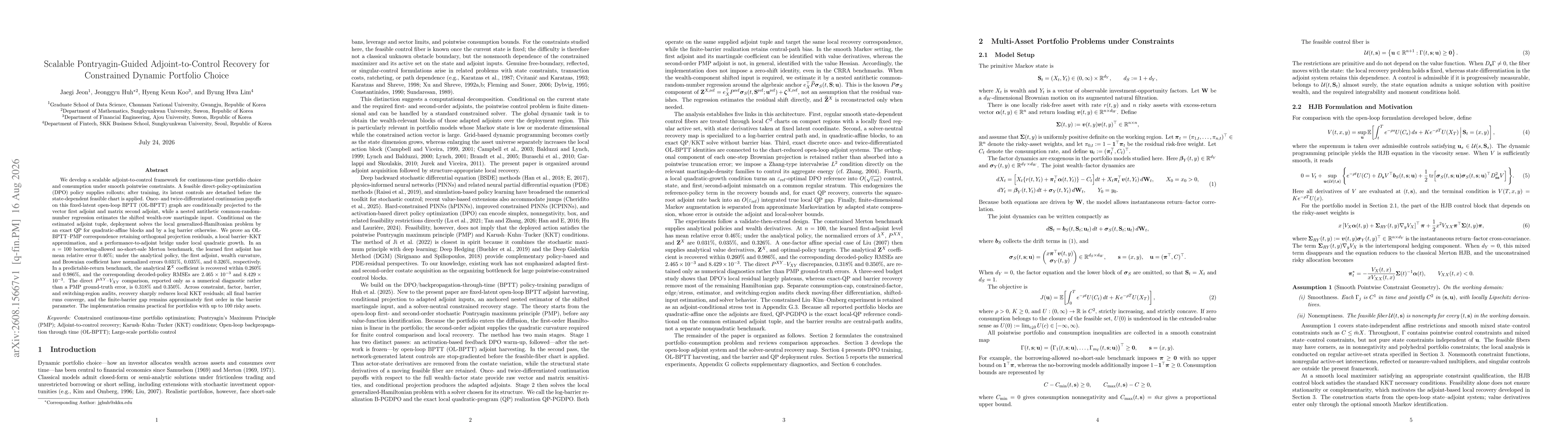 Thumbnail for Scalable Pontryagin-Guided Adjoint-to-Control Recovery for Constrained Dynamic Portfolio Choice