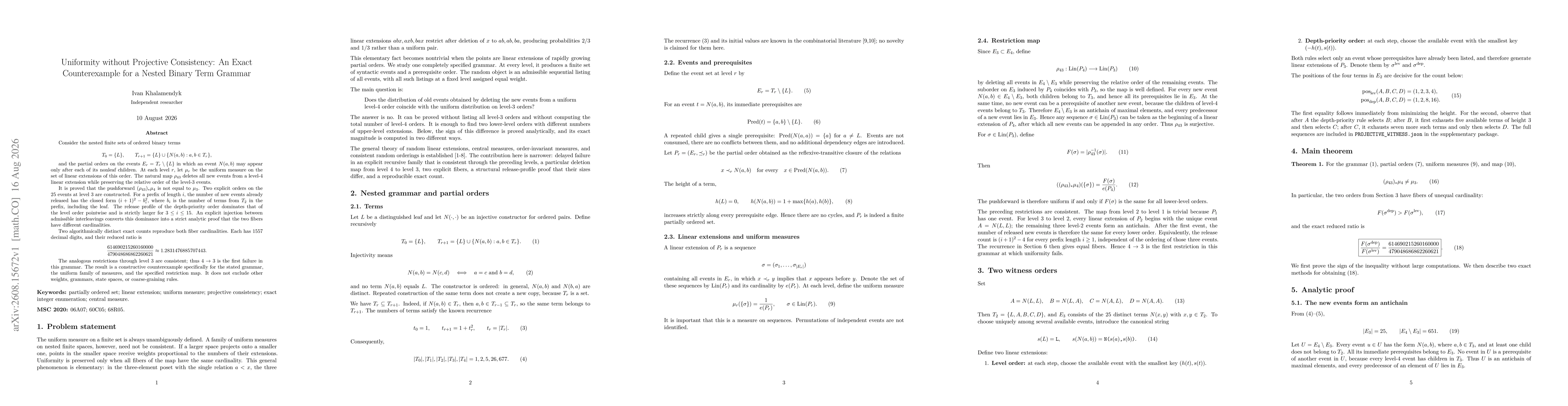 Thumbnail for Uniformity without Projective Consistency: An Exact Counterexample for a Nested Binary Term Grammar