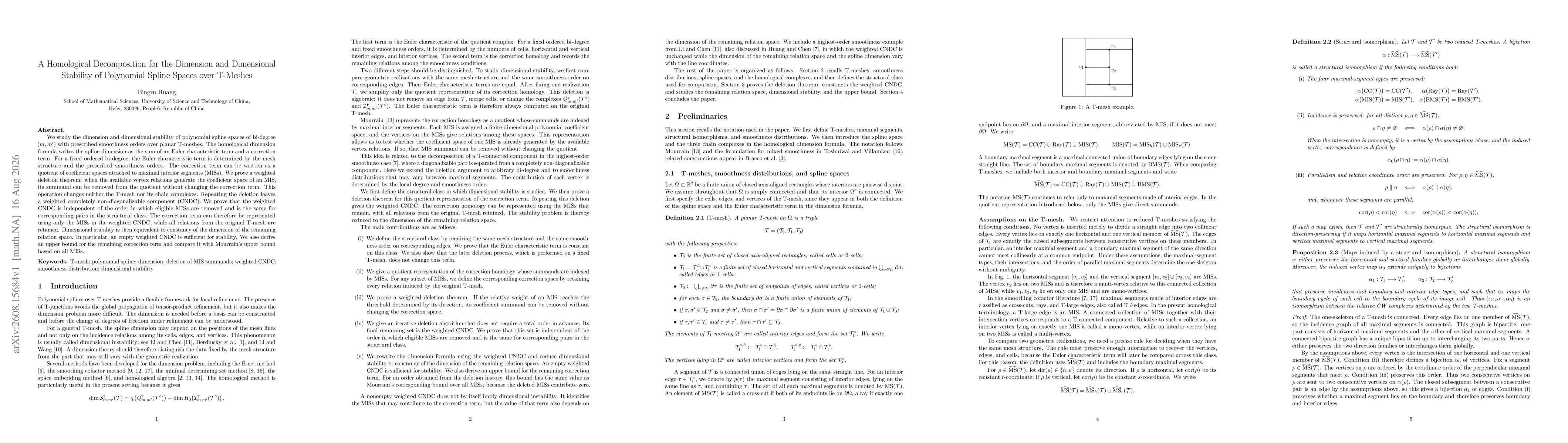 Thumbnail for A Homological Decomposition for the Dimension and Dimensional Stability of Polynomial Spline Spaces over T-Meshes