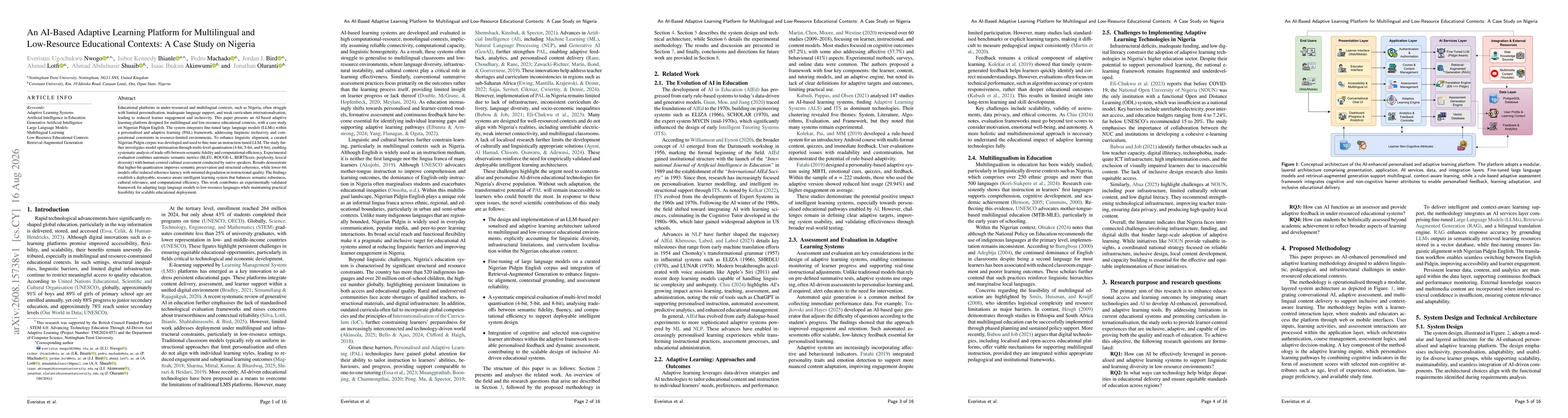 Thumbnail for An AI-Based Adaptive Learning Platform for Multilingual and Low-Resource Educational Contexts: A Case Study on Nigeria