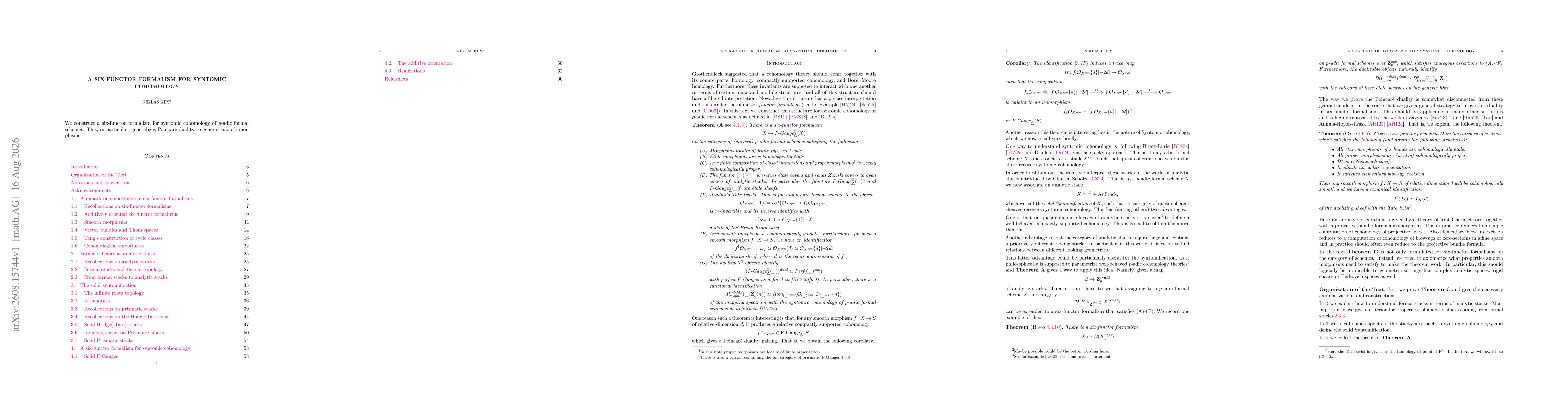 Thumbnail for A six-functor formalism for syntomic cohomology