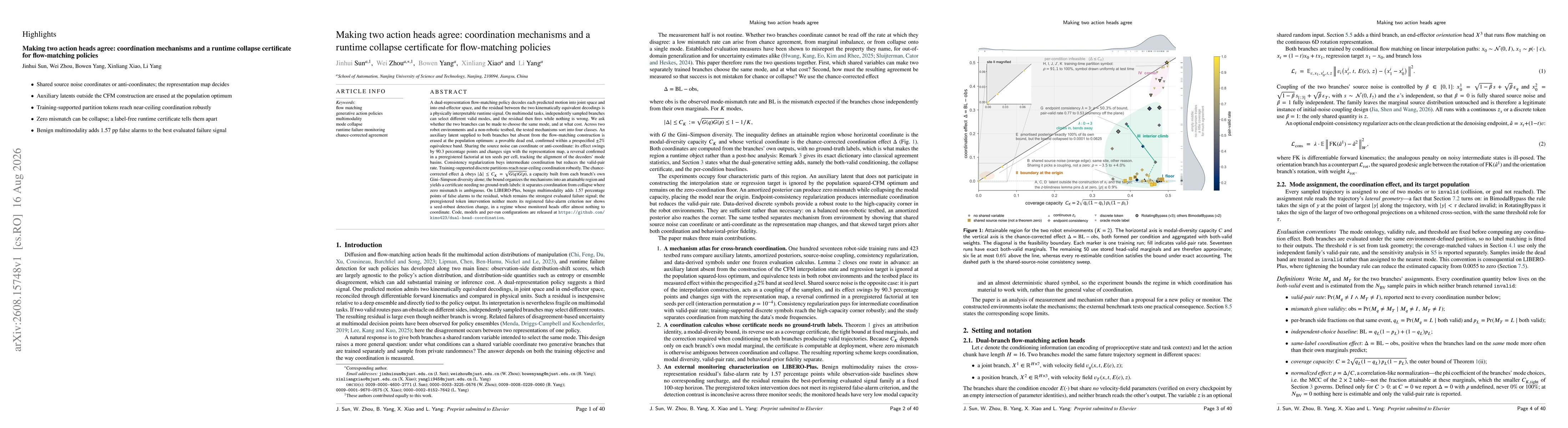Thumbnail for Making two action heads agree: coordination mechanisms and a runtime collapse certificate for flow-matching policies
