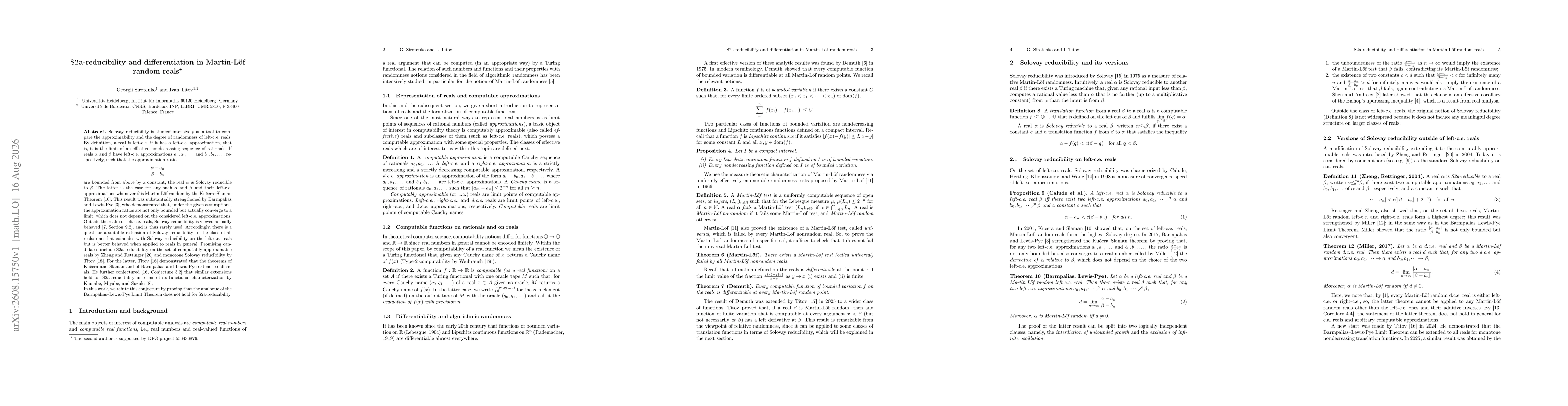 Thumbnail for S2a-reducibility and differentiation in Martin-Löf random reals