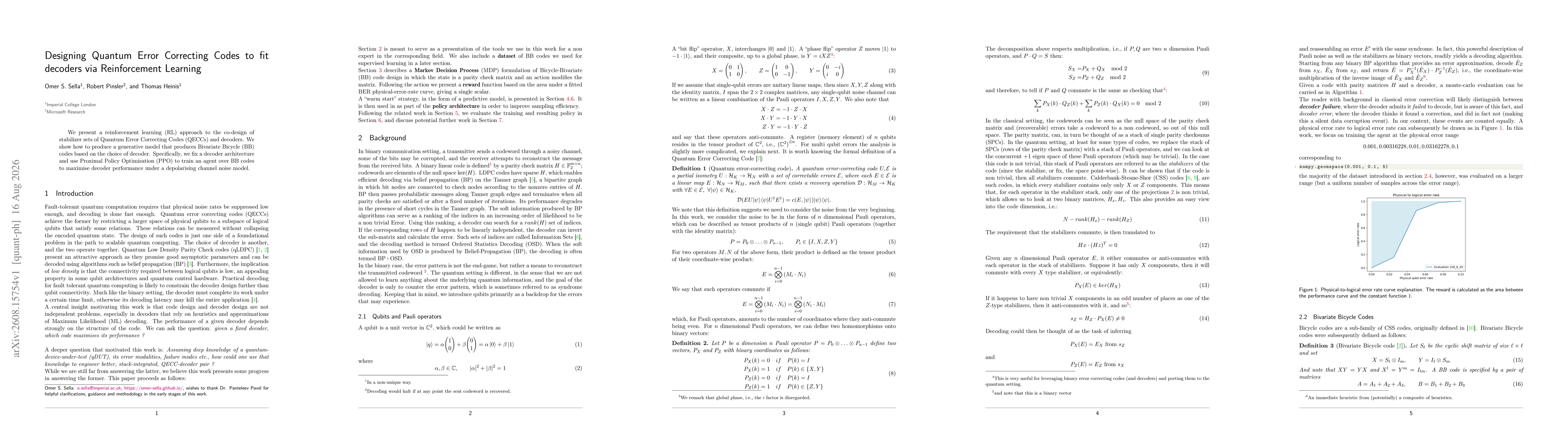 Thumbnail for Designing Quantum Error Correcting Codes to fit decoders via Reinforcement Learning