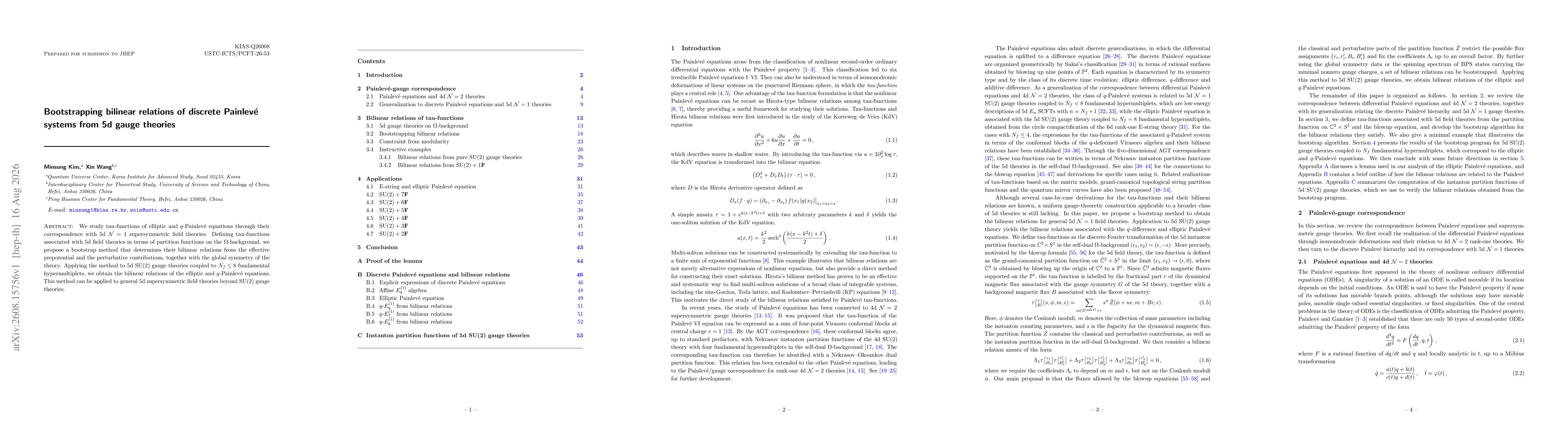 Thumbnail for Bootstrapping bilinear relations of discrete Painlevé systems from 5d gauge theories