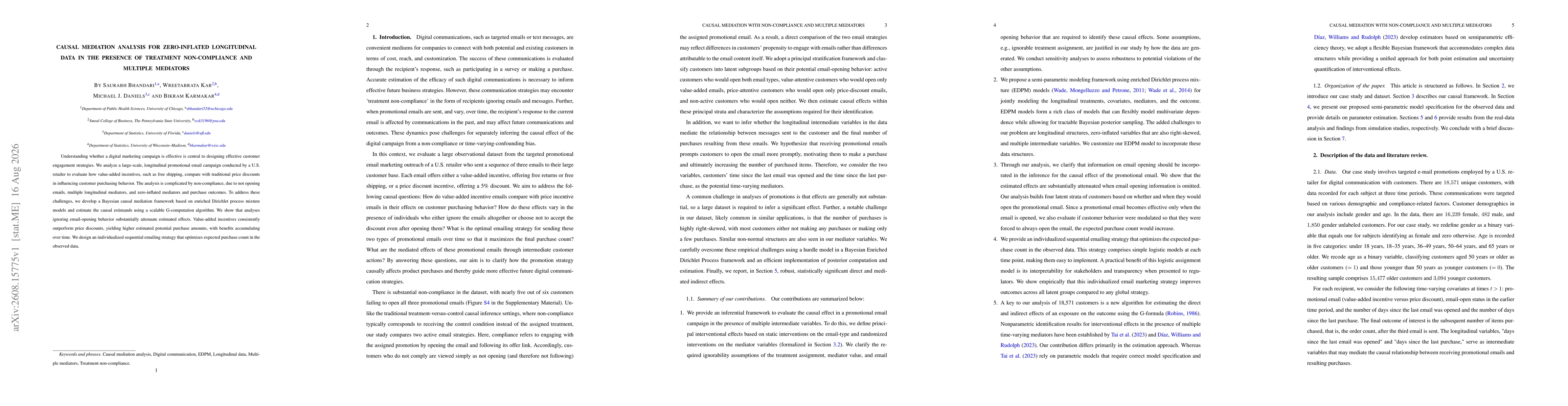 Thumbnail for Causal mediation analysis for zero-inflated longitudinal data in the presence of treatment non-compliance and multiple mediators