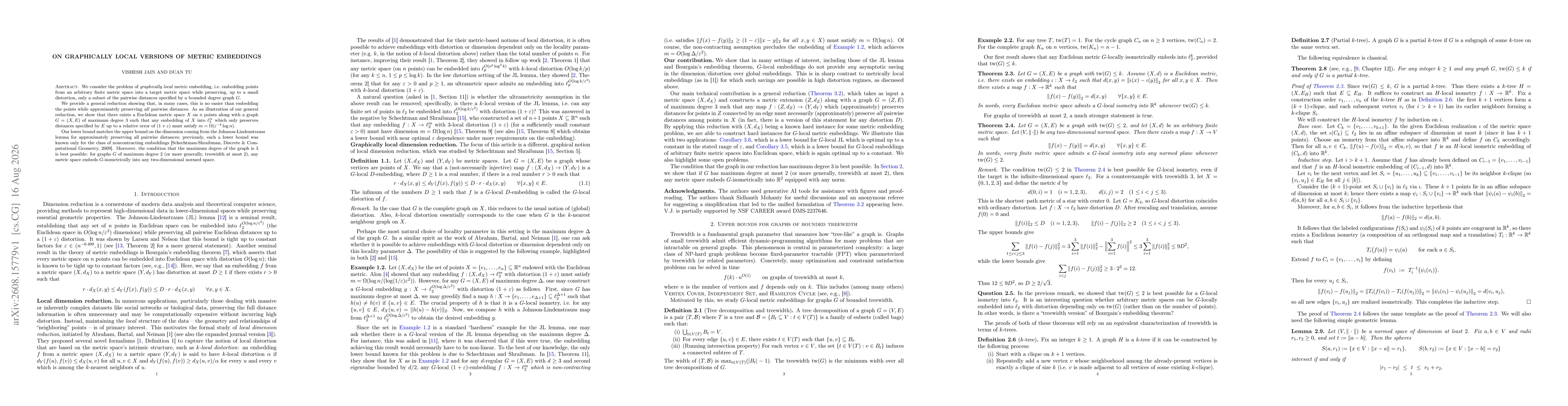 Thumbnail for On graphically local versions of metric embeddings