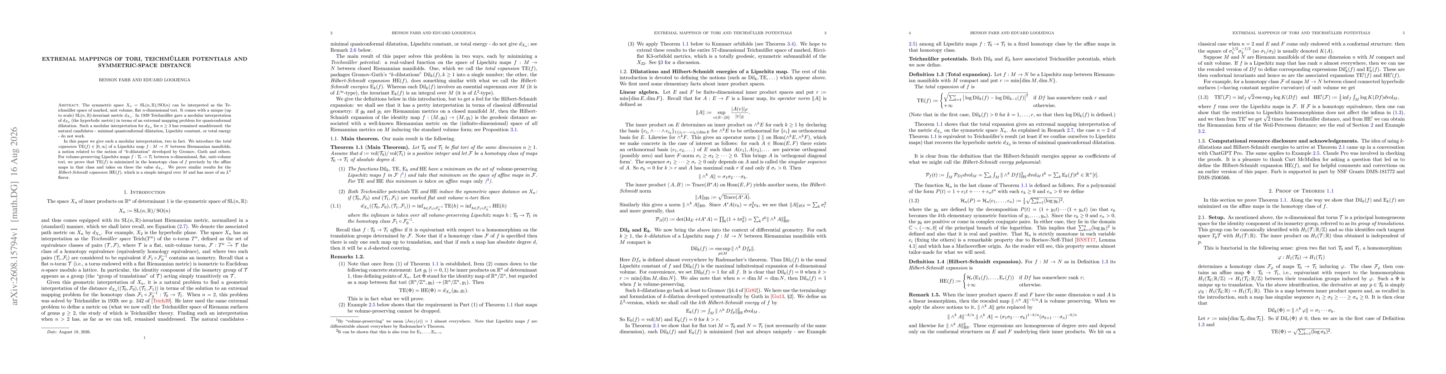 Thumbnail for Extremal mappings of tori, Teichmüller potentials and symmetric-space distance