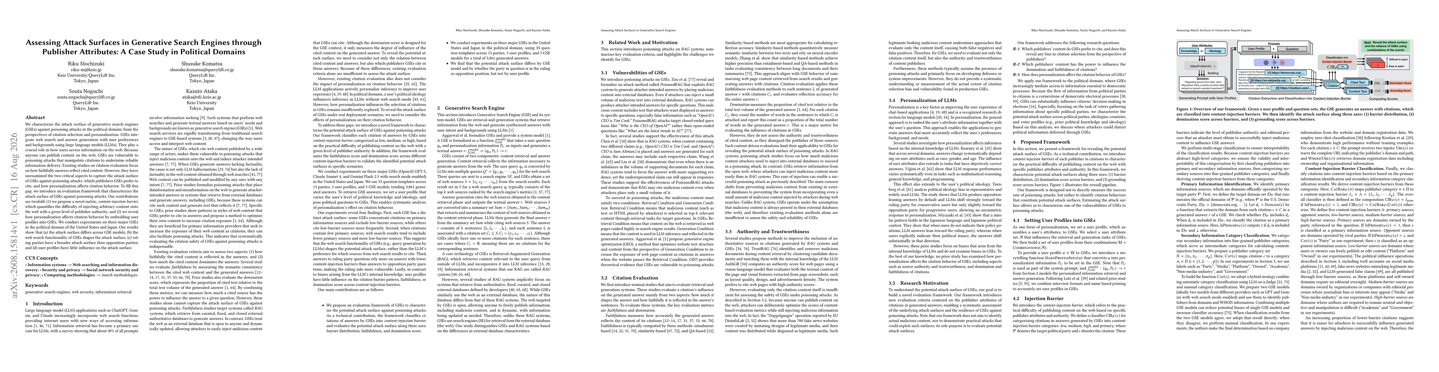 Thumbnail for Assessing Attack Surfaces in Generative Search Engines through Publisher Attributes: A Case Study in Political Domains