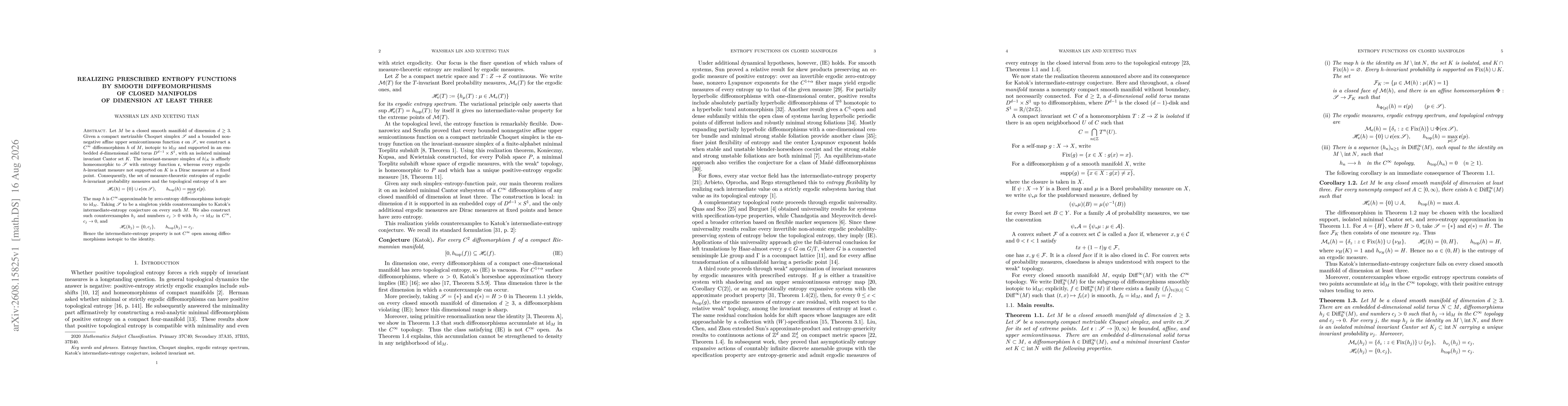 Thumbnail for Realizing prescribed entropy functions by smooth diffeomorphisms of closed manifolds of dimension at least three