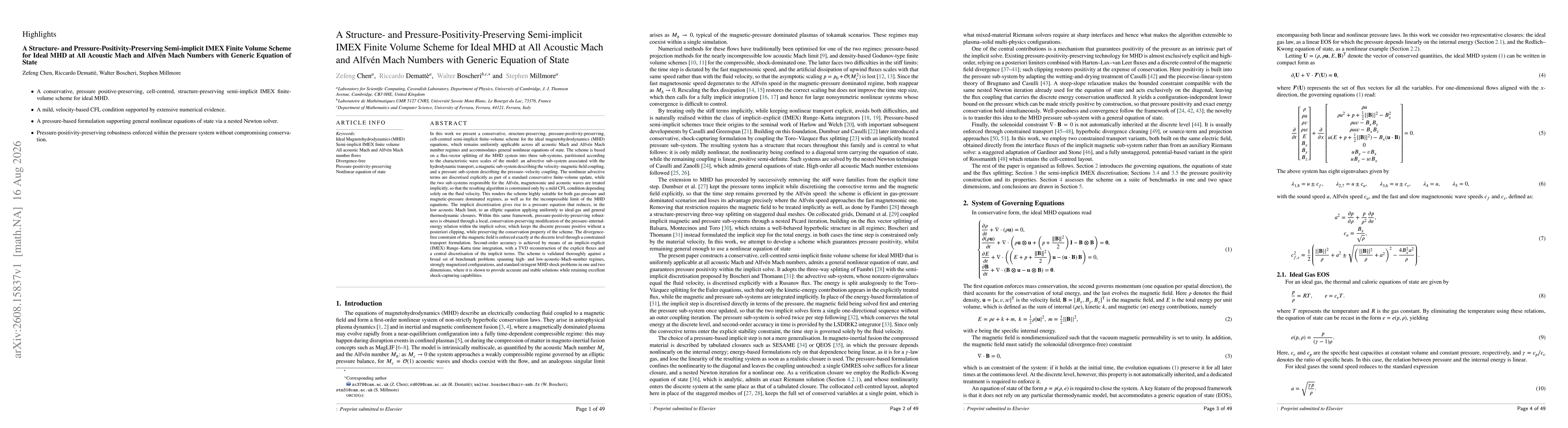 Thumbnail for A Structure- and Pressure-Positivity-Preserving Semi-implicit IMEX Finite Volume Scheme for Ideal MHD at All Acoustic Mach and Alfvén Mach Numbers with Generic Equation of State
