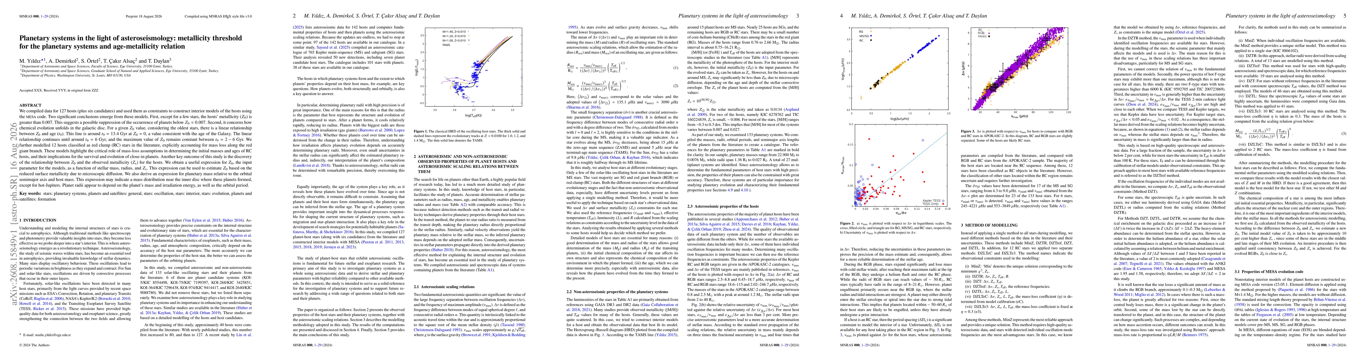 Thumbnail for Planetary systems in the light of asteroseismology: metallicity threshold for the planetary systems and age-metallicity relation