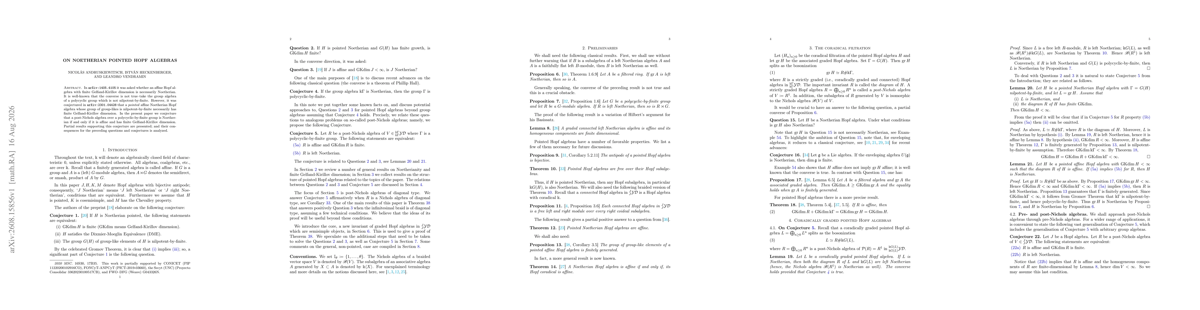 Thumbnail for On Noetherian pointed Hopf algebras