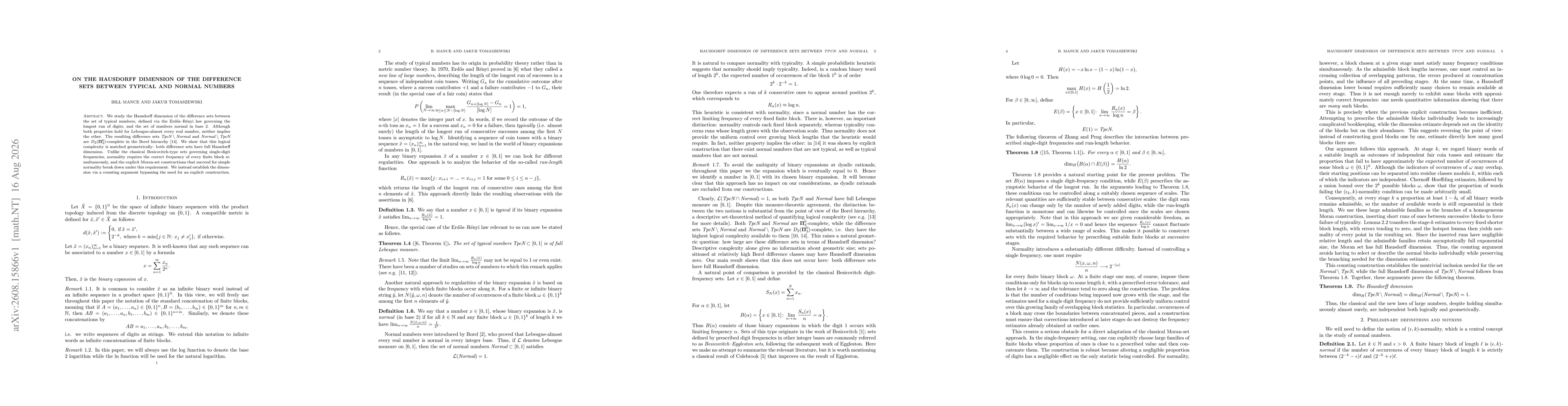 Thumbnail for On the Hausdorff dimension of the difference sets between typical and normal numbers