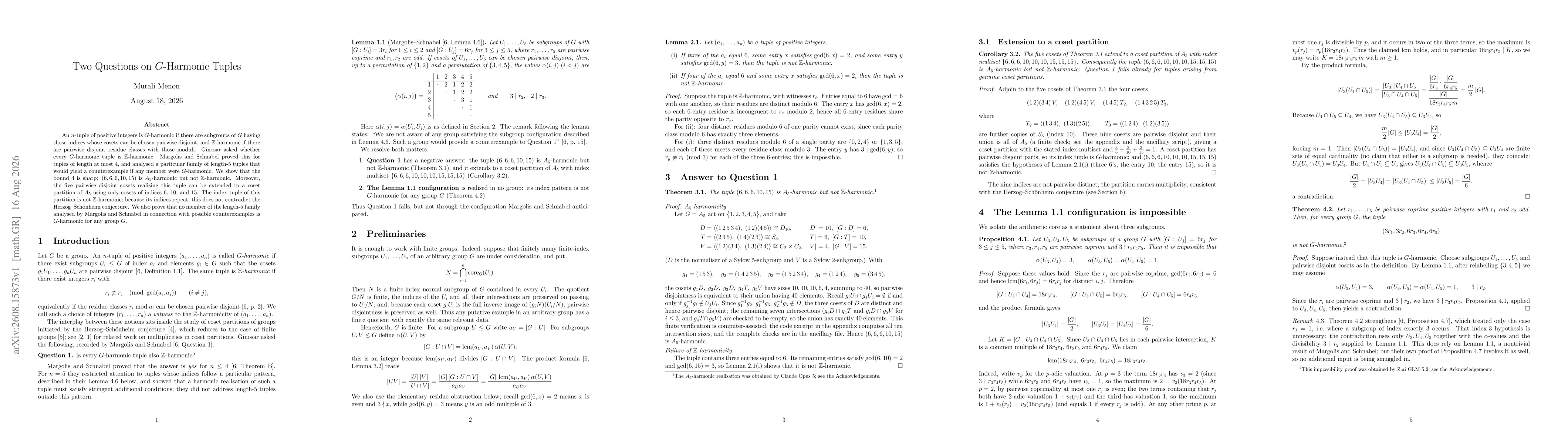 Thumbnail for Two Questions on $G$-harmonic Tuples