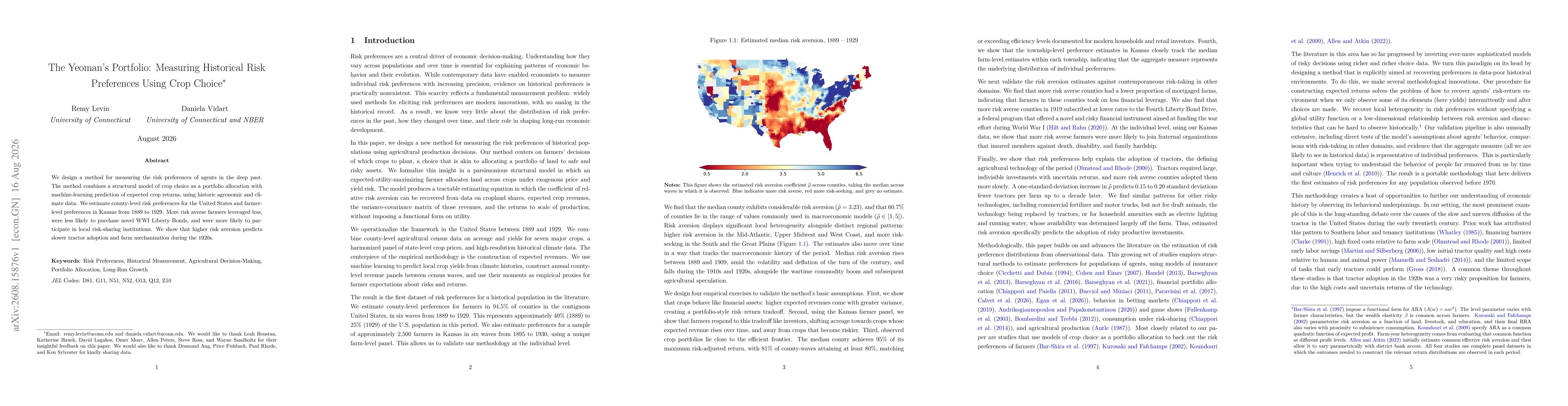 Thumbnail for The Yeoman's Portfolio: Measuring Historical Risk Preferences Using Crop Choice