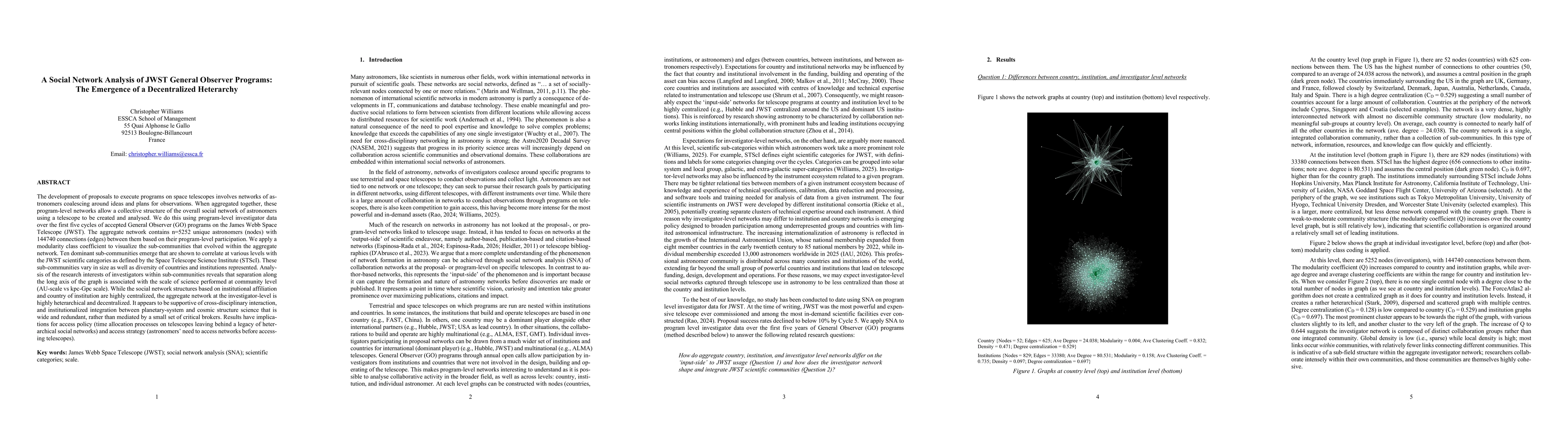 Thumbnail for A Social Network Analysis of JWST General Observer Programs: The Emergence of a Decentralized Heterarchy