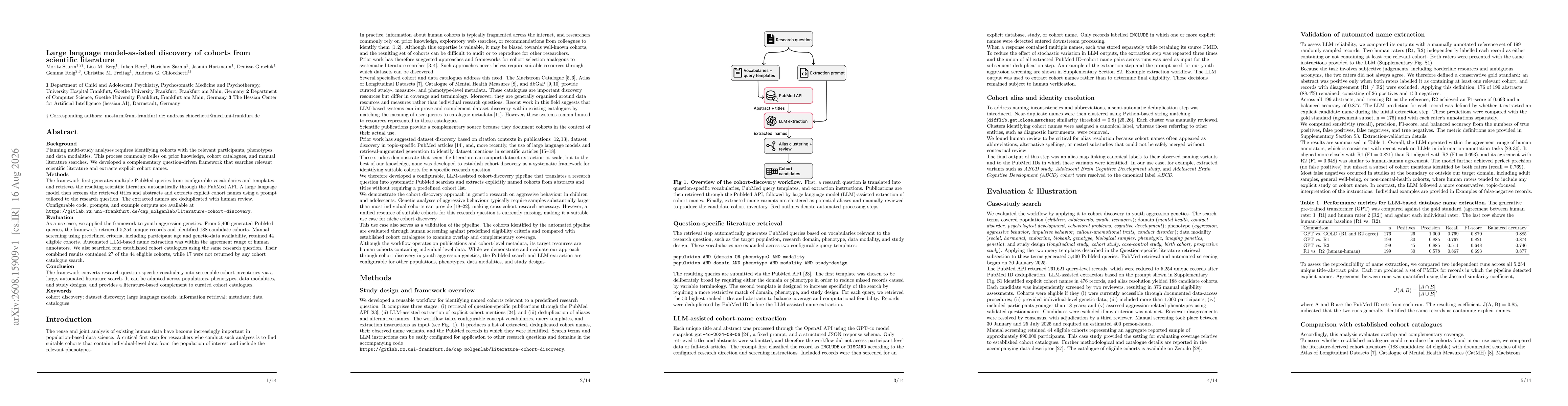Thumbnail for Large language model-assisted discovery of cohorts from scientific literature