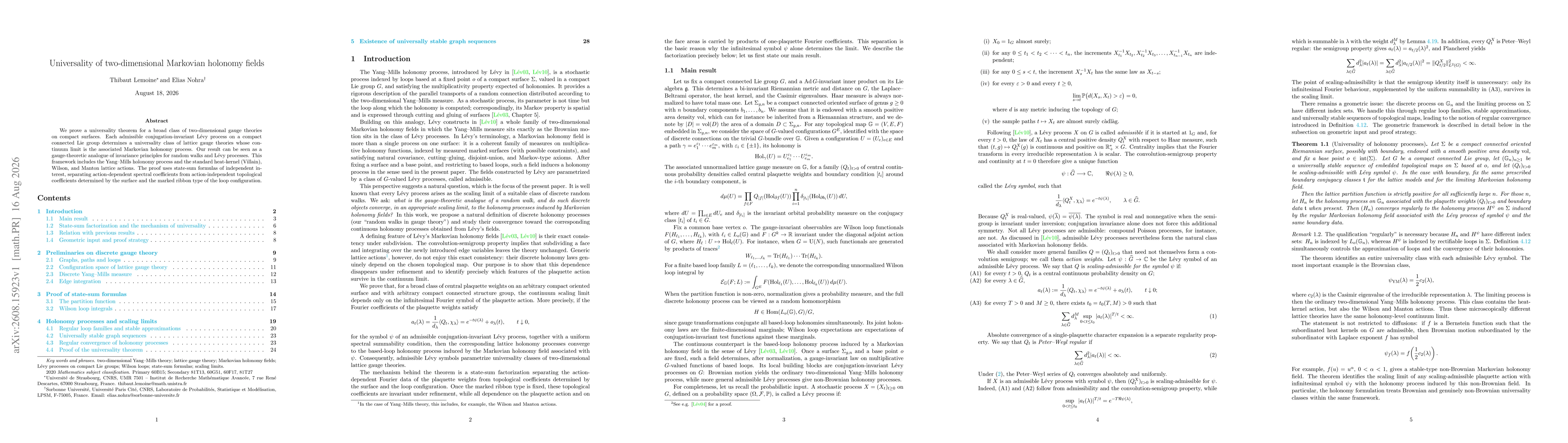 Thumbnail for Universality of two-dimensional Markovian holonomy fields