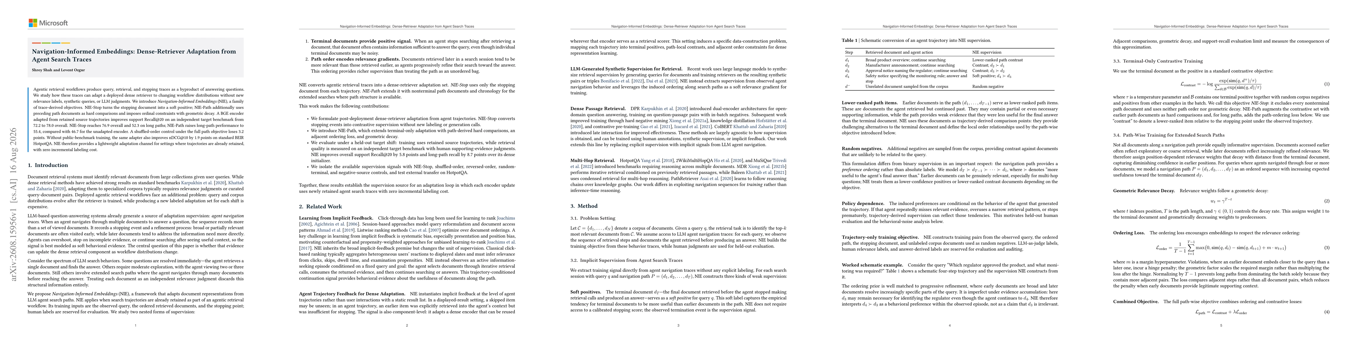Thumbnail for Navigation-Informed Embeddings: Dense-Retriever Adaptation from Agent Search Traces