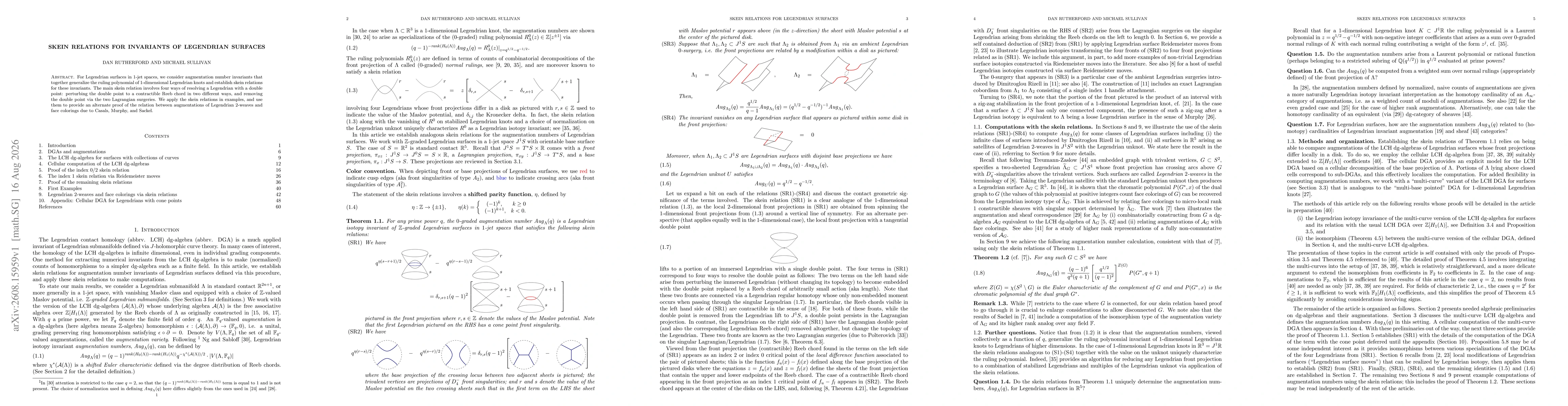 Thumbnail for Skein relations for invariants of Legendrian surfaces