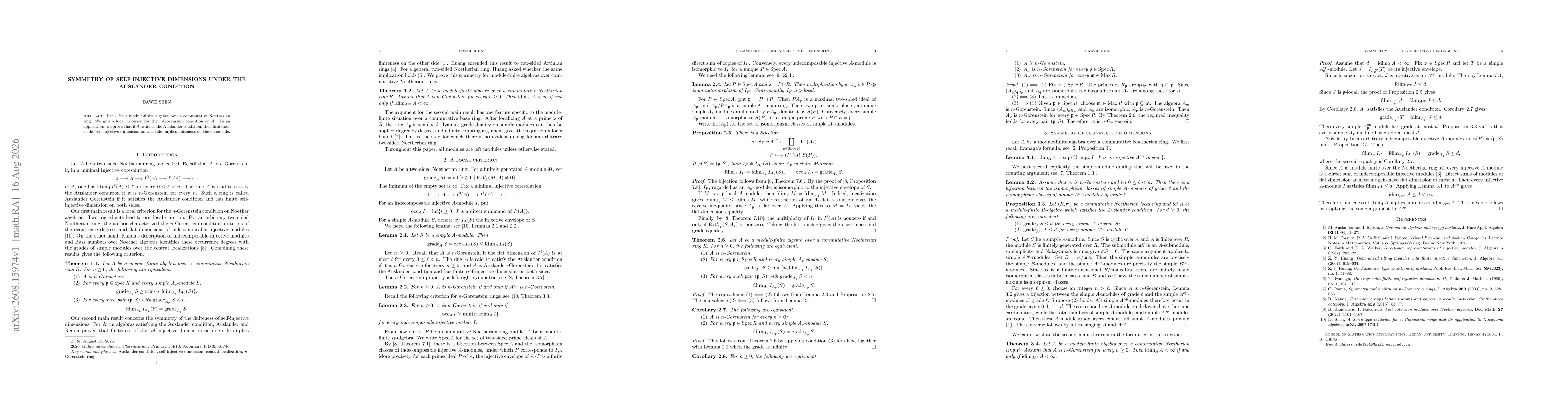 Thumbnail for Symmetry of self-injective dimensions under the Auslander condition