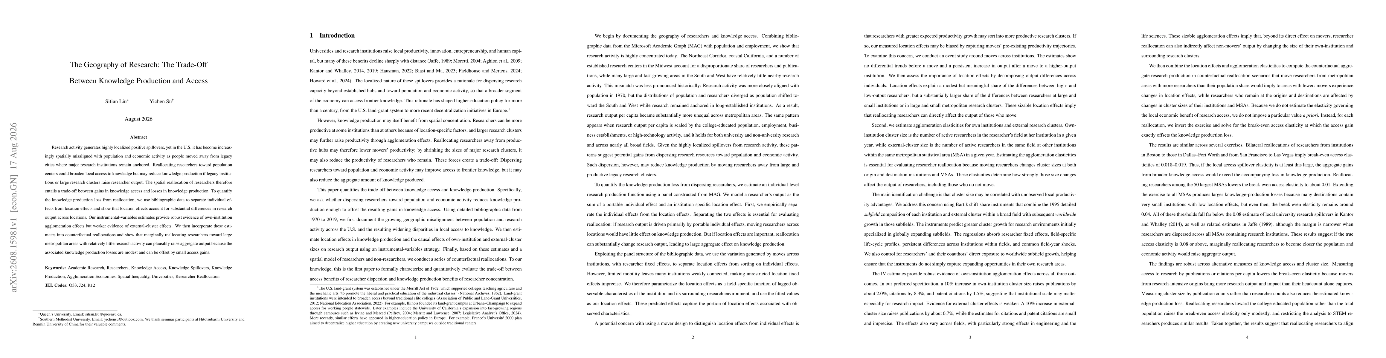 Thumbnail for The Geography of Research: The Trade-Off Between Knowledge Production and Access
