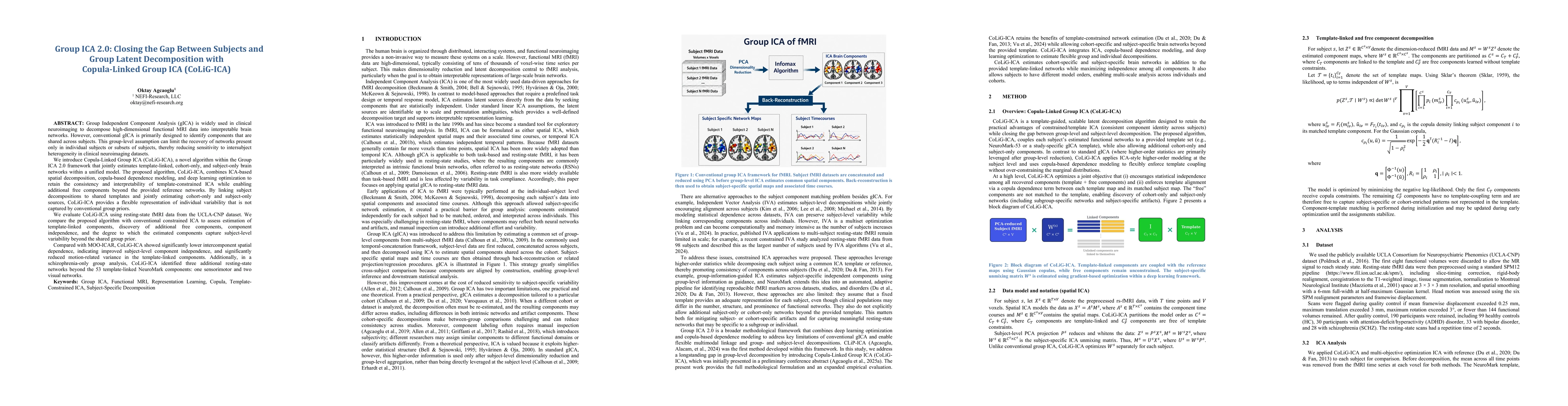 Thumbnail for Group ICA 2.0: Closing the Gap Between Subjects and Group Latent Decomposition with Copula-Linked Group ICA (CoLiG-ICA)