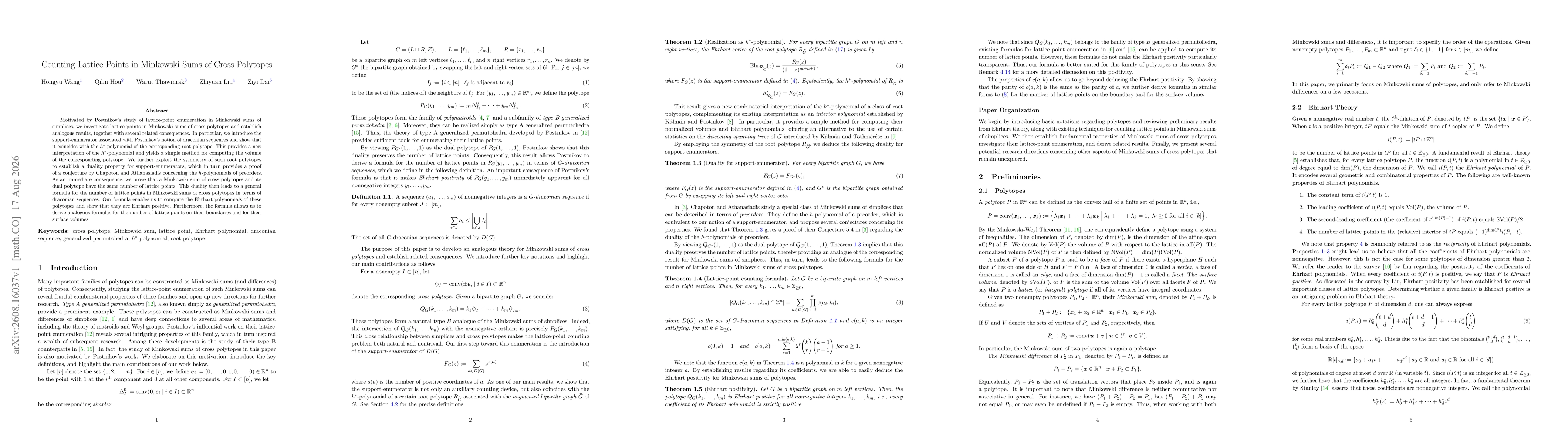 Thumbnail for Counting Lattice Points in Minkowski Sums of Cross Polytopes