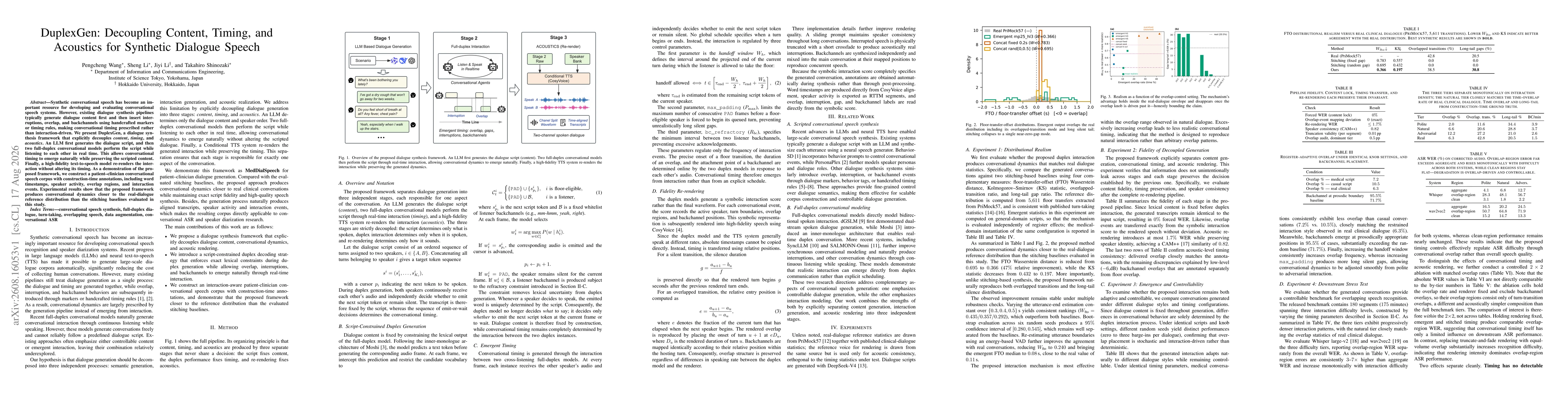 Thumbnail for DuplexGen: Decoupling Content, Timing, and Acoustics for Synthetic Dialogue Speech