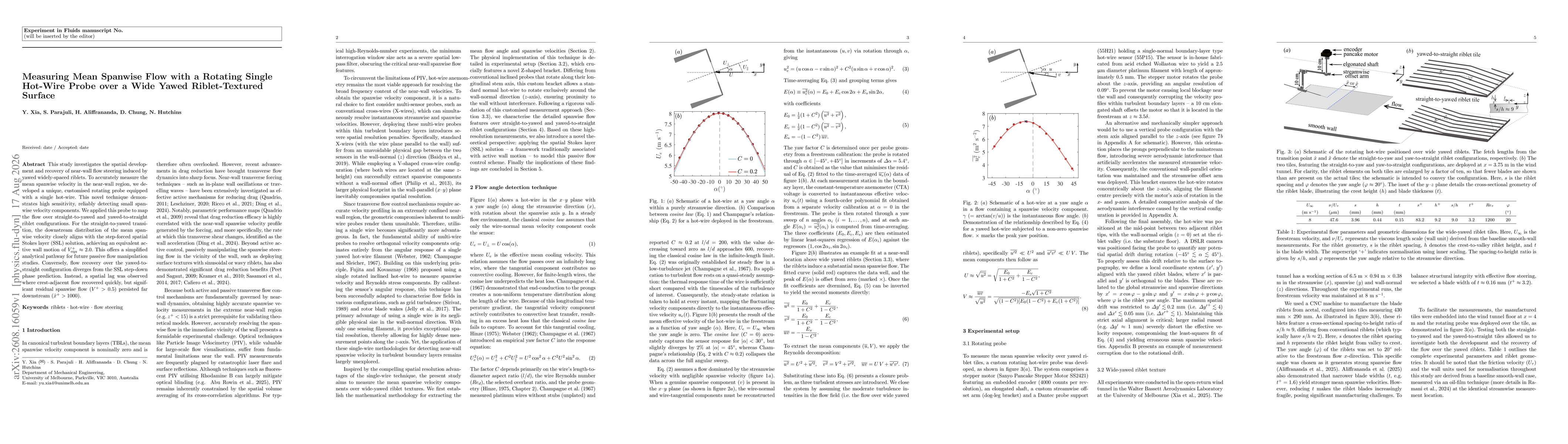 Thumbnail for Measuring Mean Spanwise Flow with a Rotating Single Hot-Wire Probe over a Wide Yawed Riblet-Textured Surface