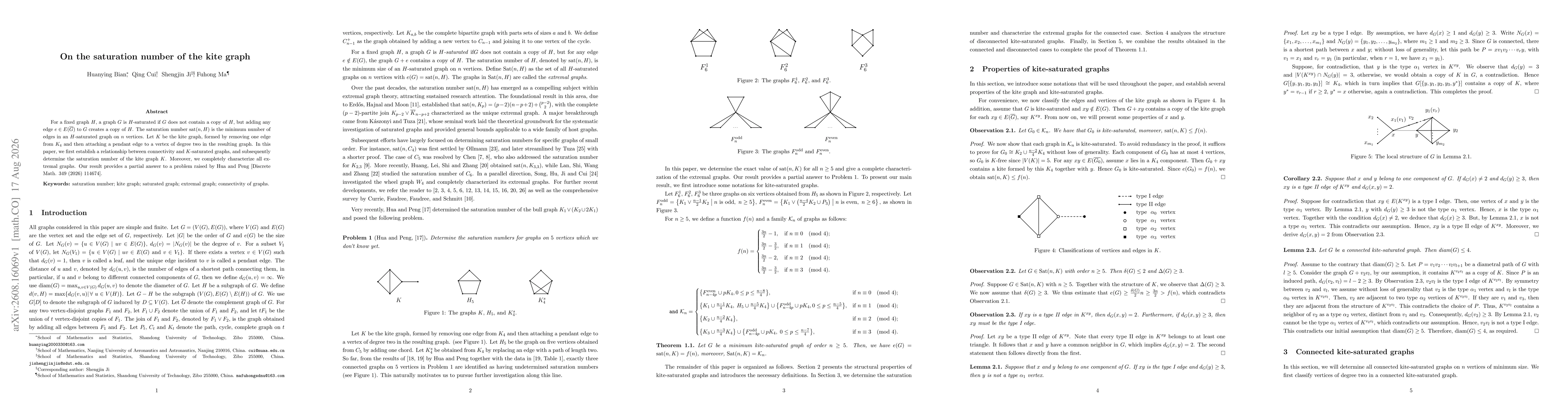 Thumbnail for On the saturation number of the kite graph