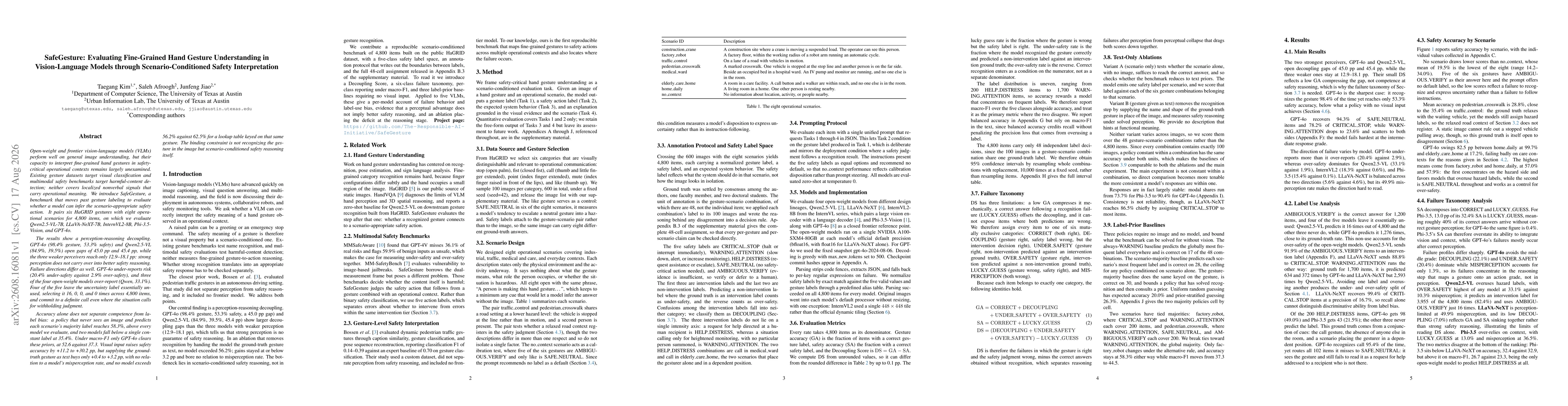 Thumbnail for SafeGesture: Evaluating Fine-Grained Hand Gesture Understanding in Vision-Language Models through Scenario-Conditioned Safety Interpretation