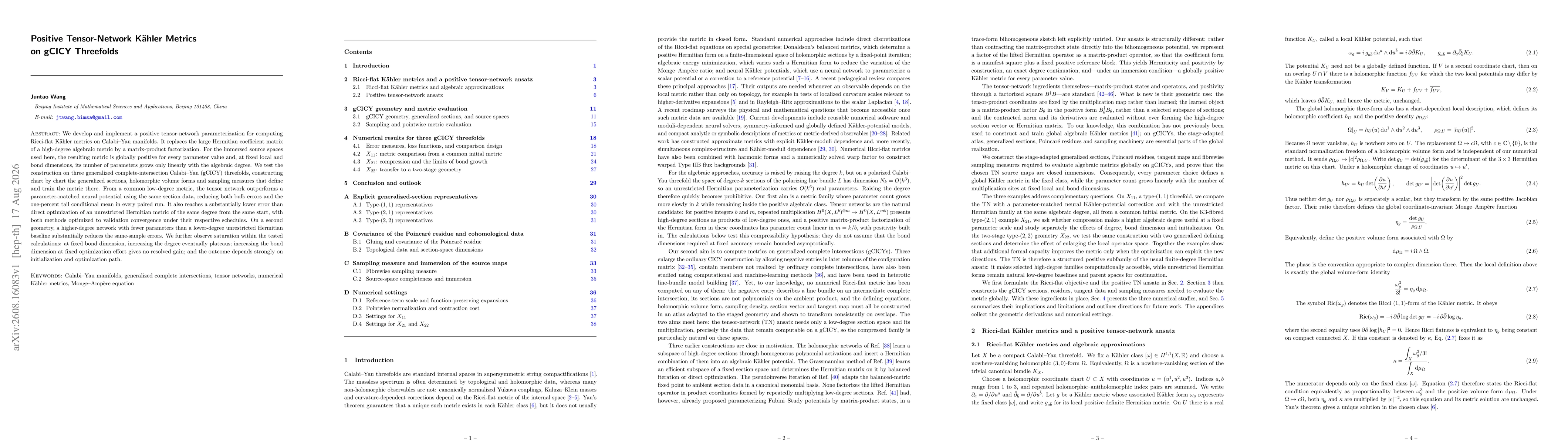 Thumbnail for Positive Tensor-Network Kähler Metrics on gCICY Threefolds