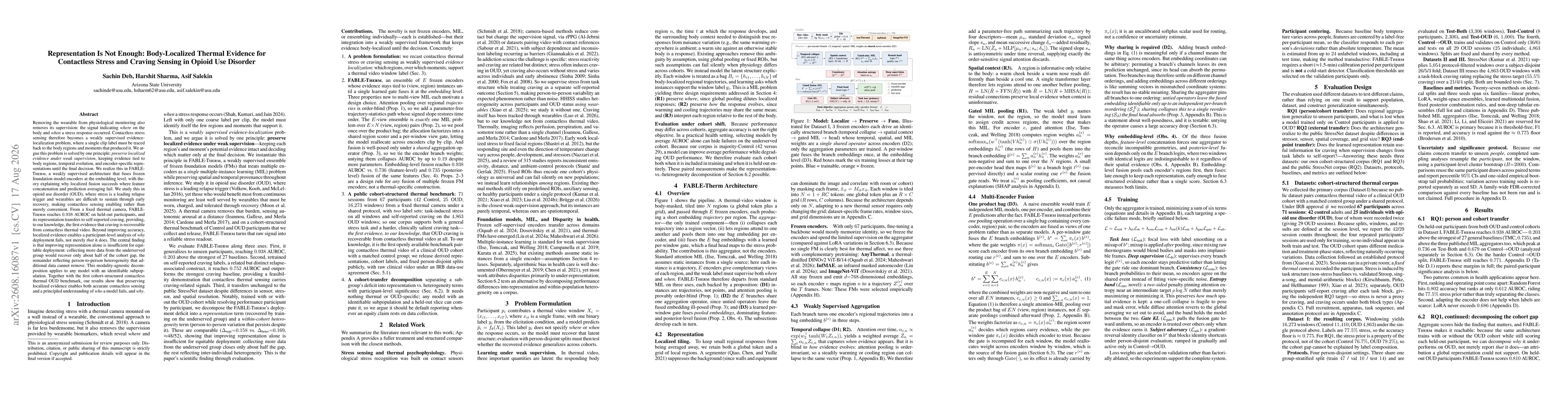 Thumbnail for Representation Is Not Enough: Body-Localized Thermal Evidence for Contactless Stress and Craving Sensing in Opioid Use Disorder