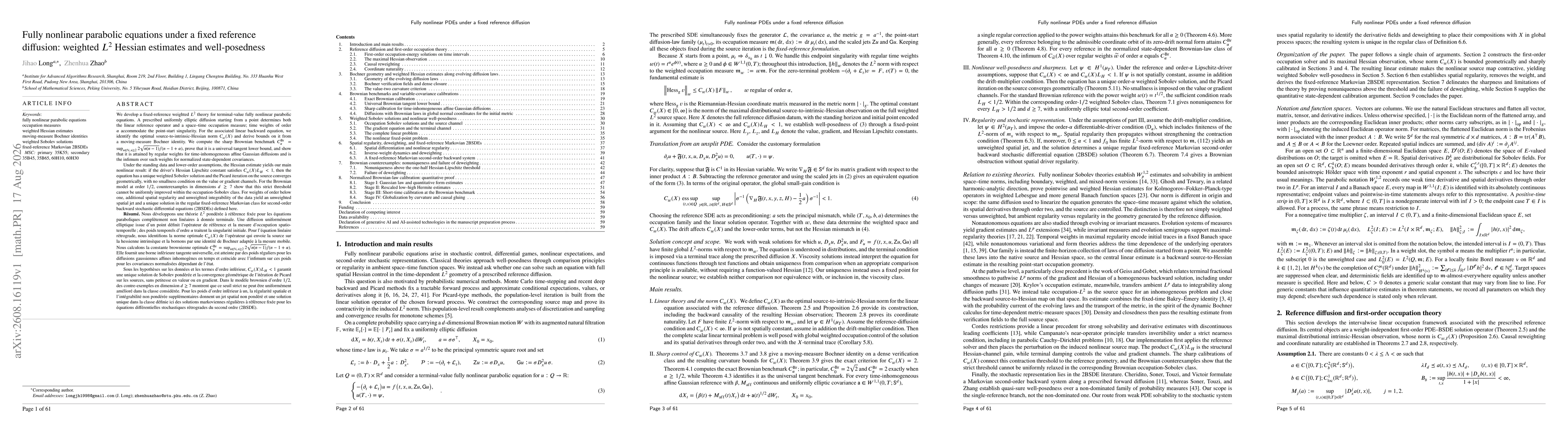 Thumbnail for Fully nonlinear parabolic equations under a fixed reference diffusion:weighted $L^2$ Hessian estimates and well-posedness