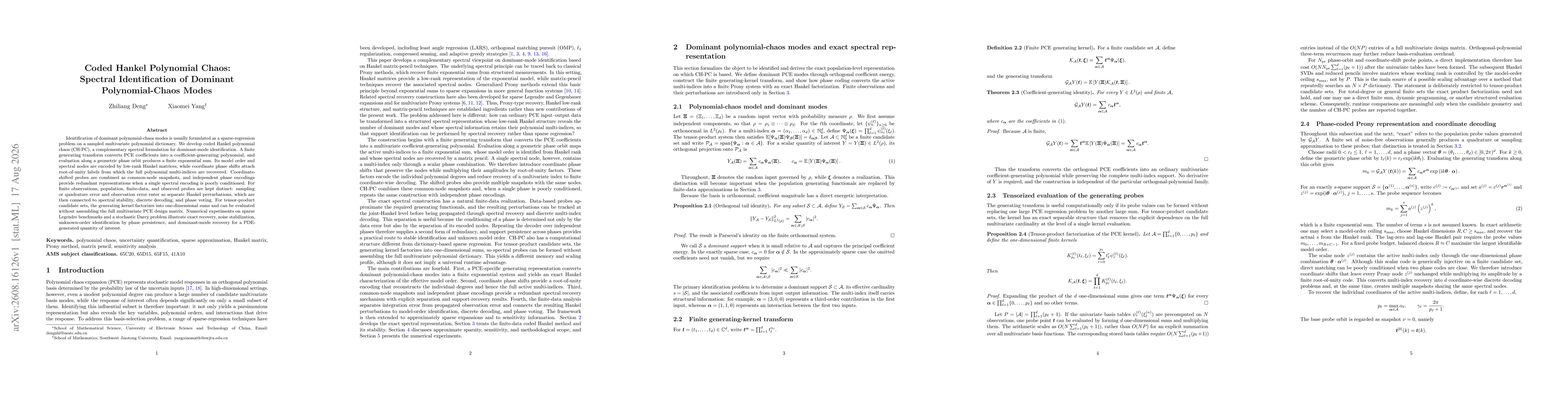 Thumbnail for Coded Hankel Polynomial Chaos: Spectral Identification of Dominant Polynomial-Chaos Modes