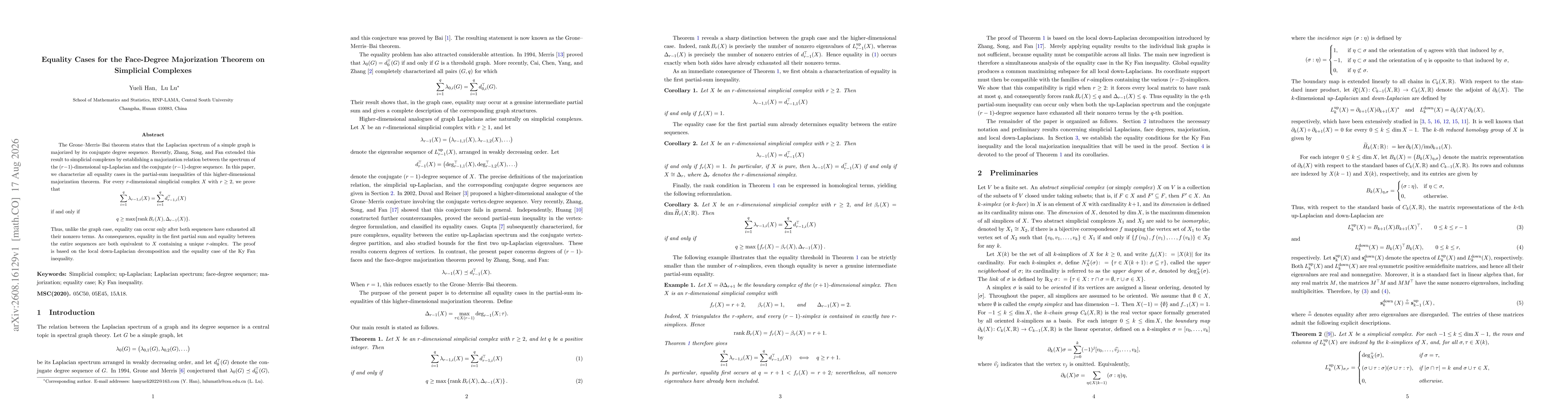 Thumbnail for Equality Cases for the Face-Degree Majorization Theorem on Simplicial Complexes