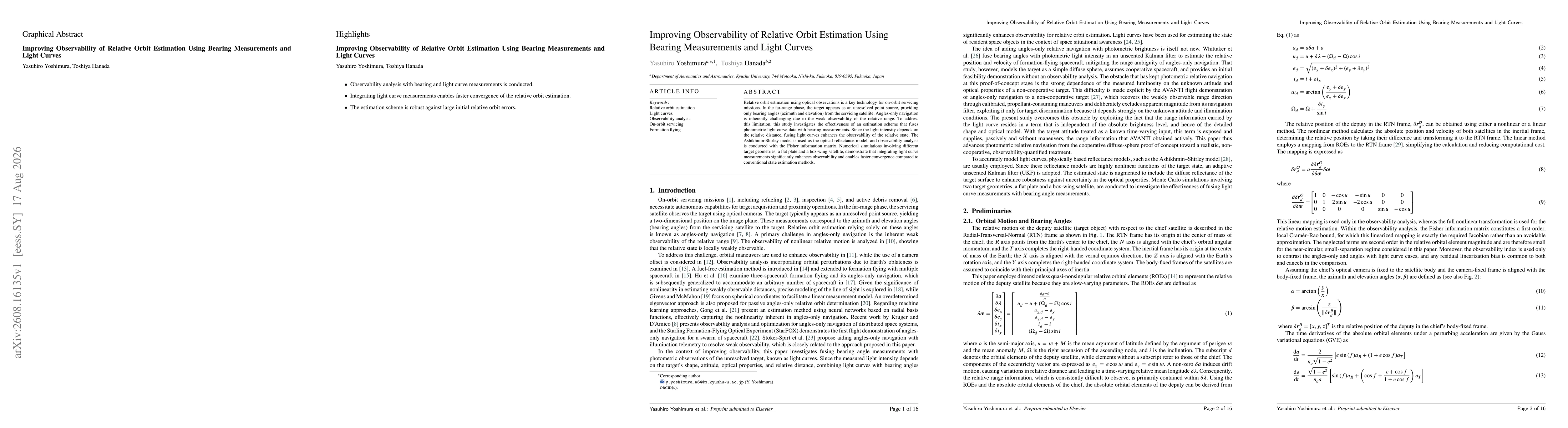 Thumbnail for Improving Observability of Relative Orbit Estimation Using Bearing Measurements and Light Curves