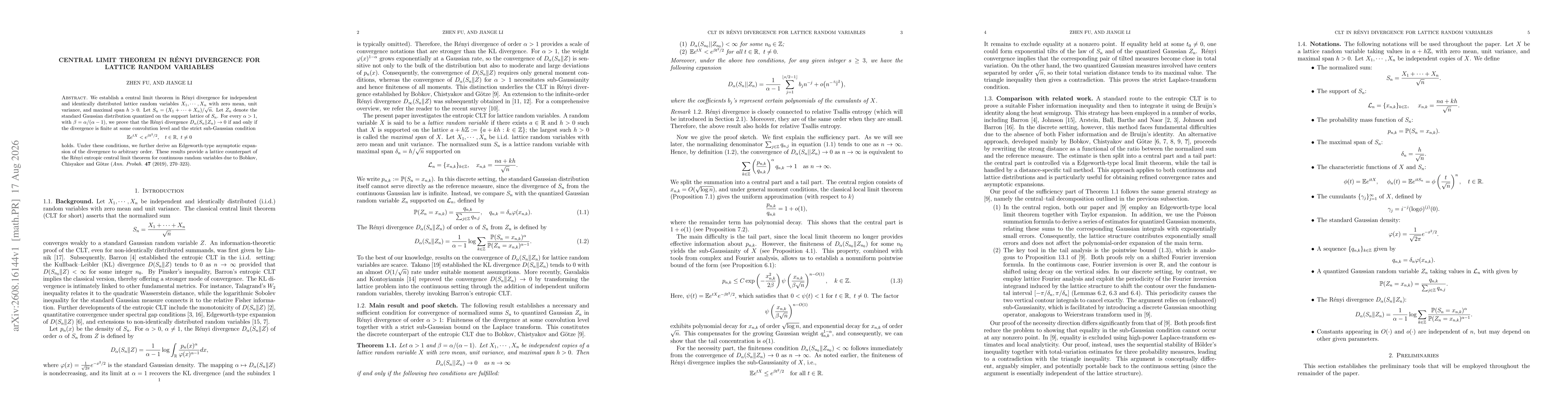 Thumbnail for Central limit theorem in Rényi divergence for lattice random variables