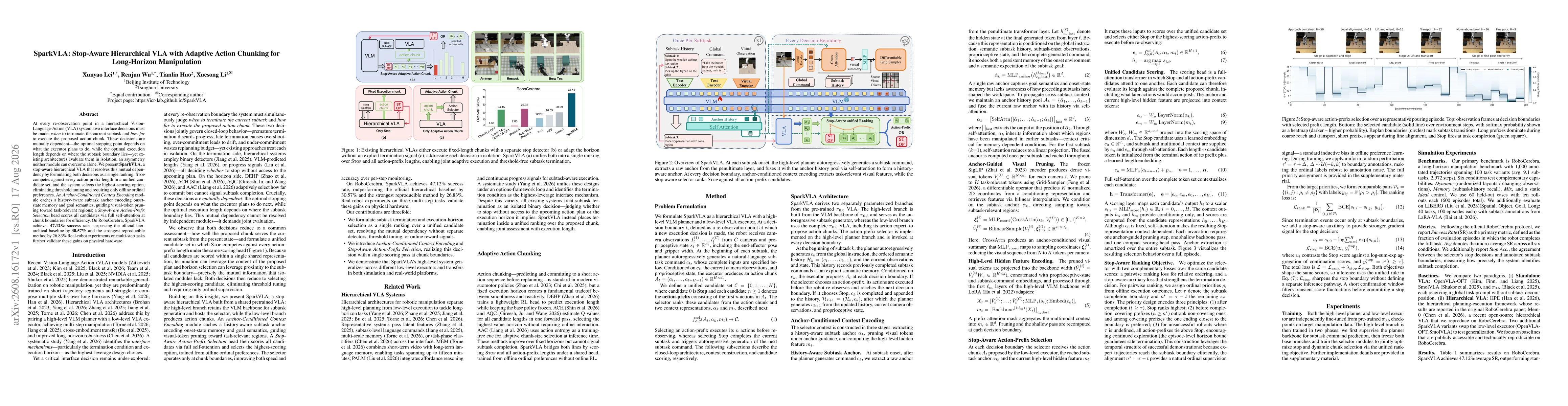 Thumbnail for SparkVLA: Stop-Aware Hierarchical VLA with Adaptive Action Chunking for Long-Horizon Manipulation