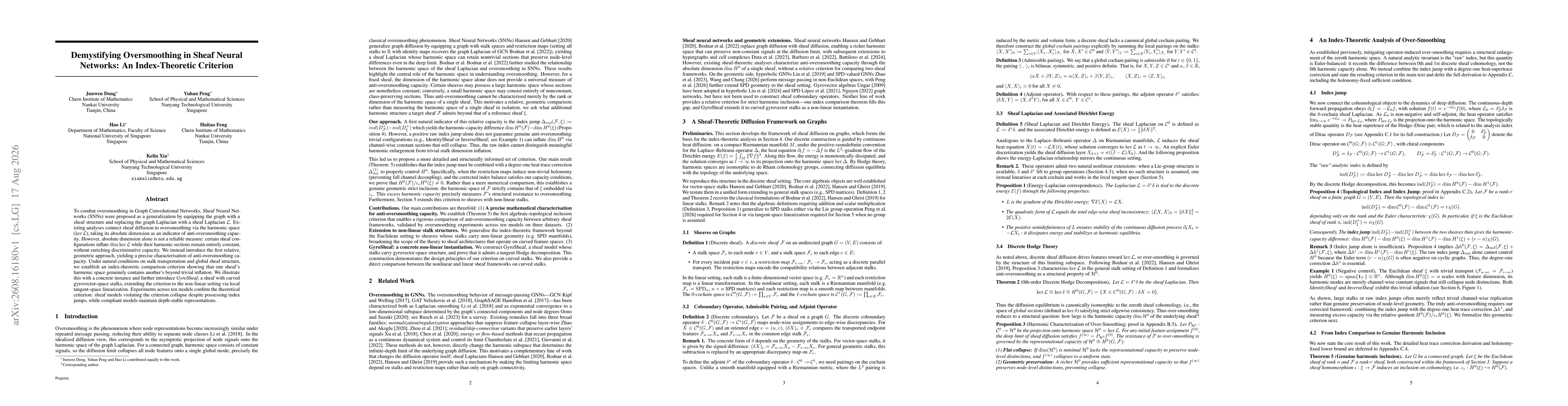 Thumbnail for Demystifying Oversmoothing in Sheaf Neural Networks: An Index-Theoretic Criterion