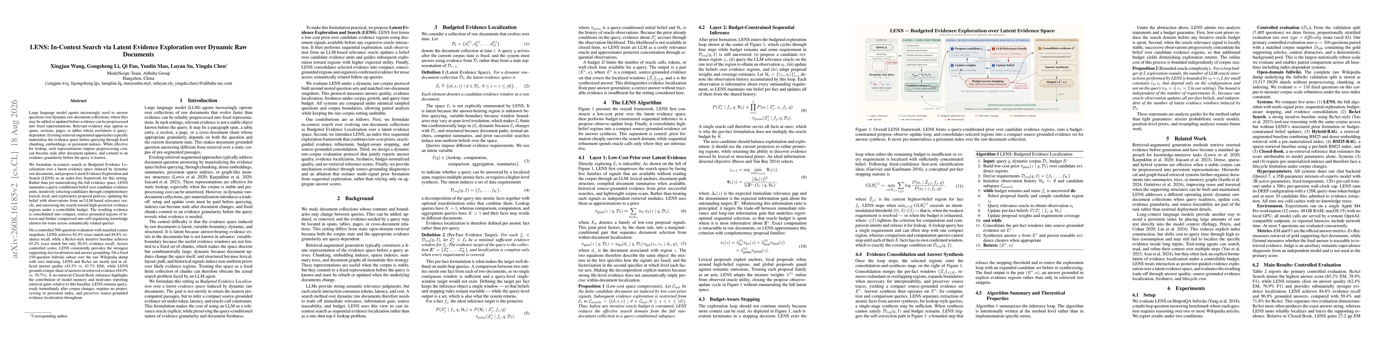 Thumbnail for LENS: In-Context Search via Latent Evidence Exploration over Dynamic Raw Documents