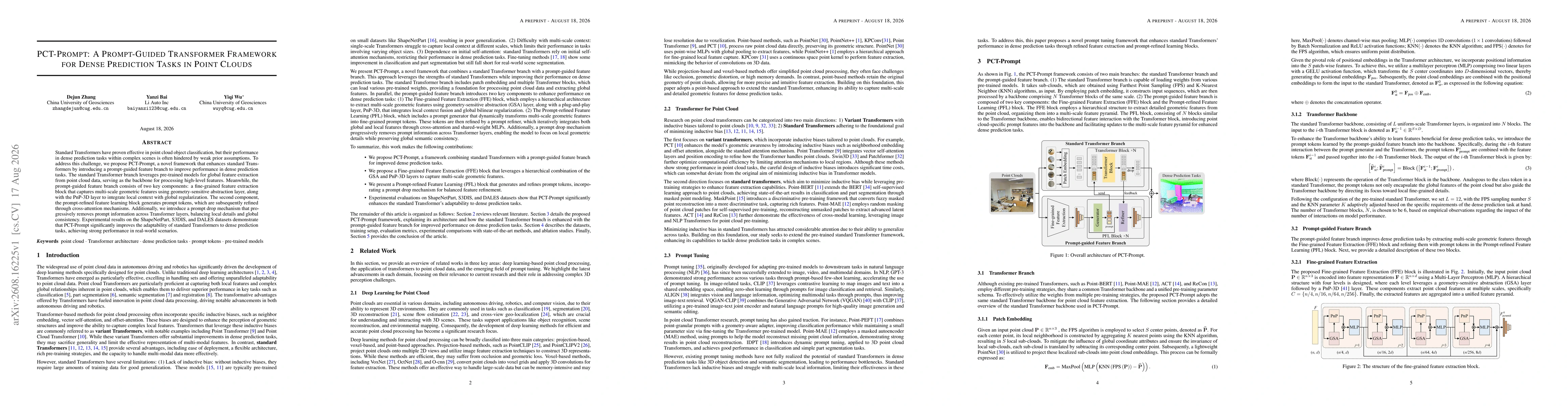 Thumbnail for PCT-Prompt: A Prompt-Guided Transformer Framework for Dense Prediction Tasks in Point Clouds