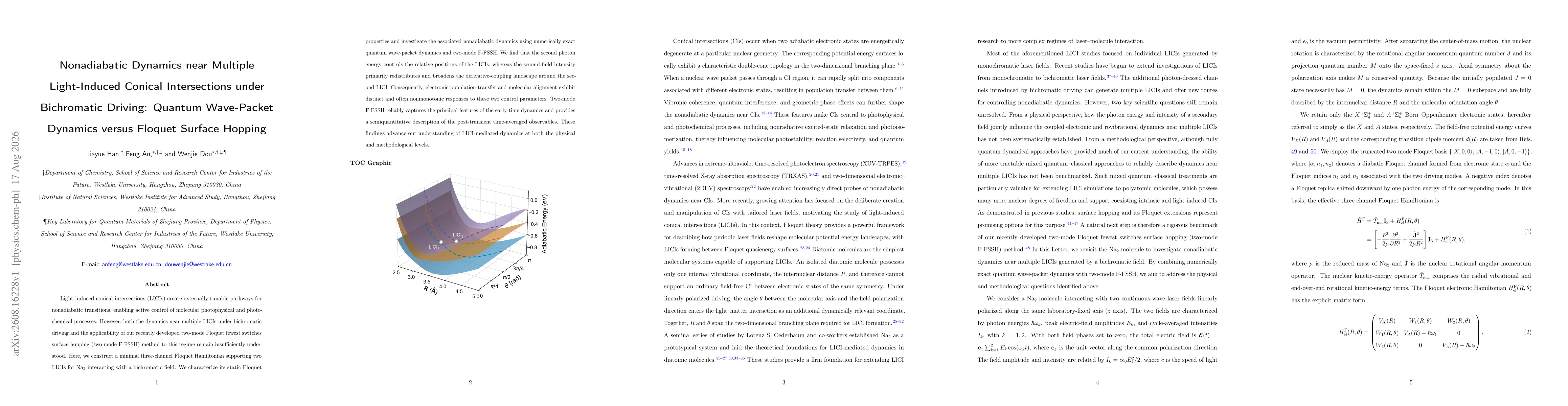 Thumbnail for Nonadiabatic Dynamics near Multiple Light-Induced Conical Intersections under Bichromatic Driving: Quantum Wave-Packet Dynamics versus Floquet Surface Hopping