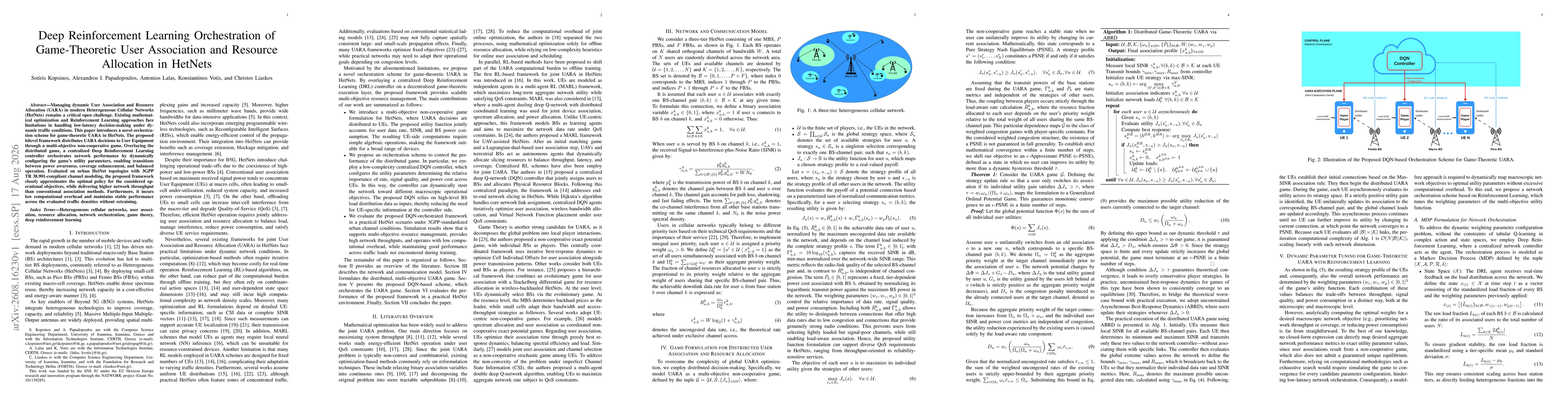 Thumbnail for Deep Reinforcement Learning Orchestration of Game-Theoretic User Association and Resource Allocation in HetNets