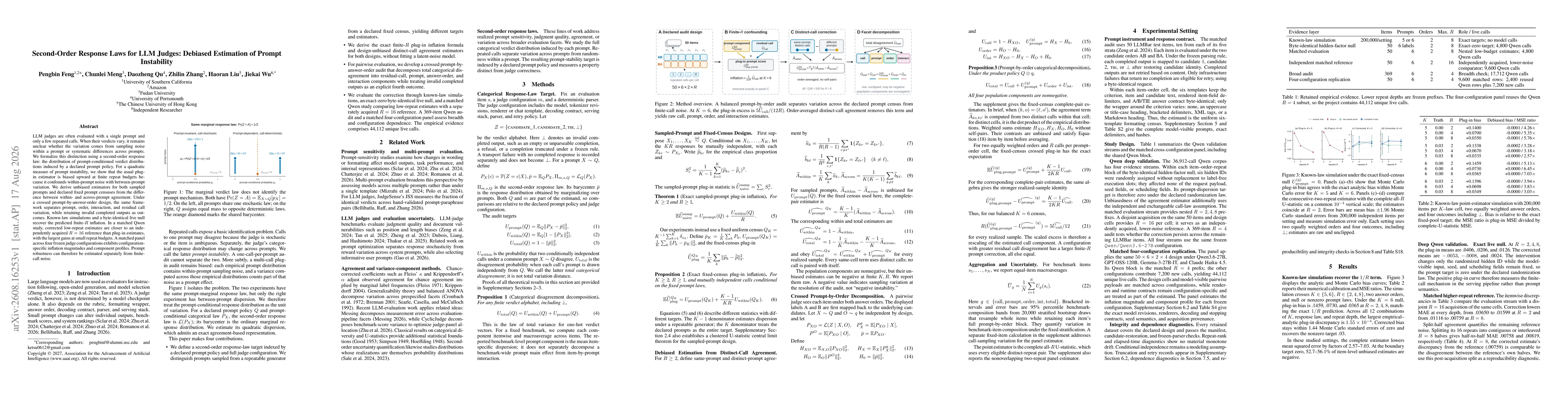 Thumbnail for Second-Order Response Laws for LLM Judges: Debiased Estimation of Prompt Instability
