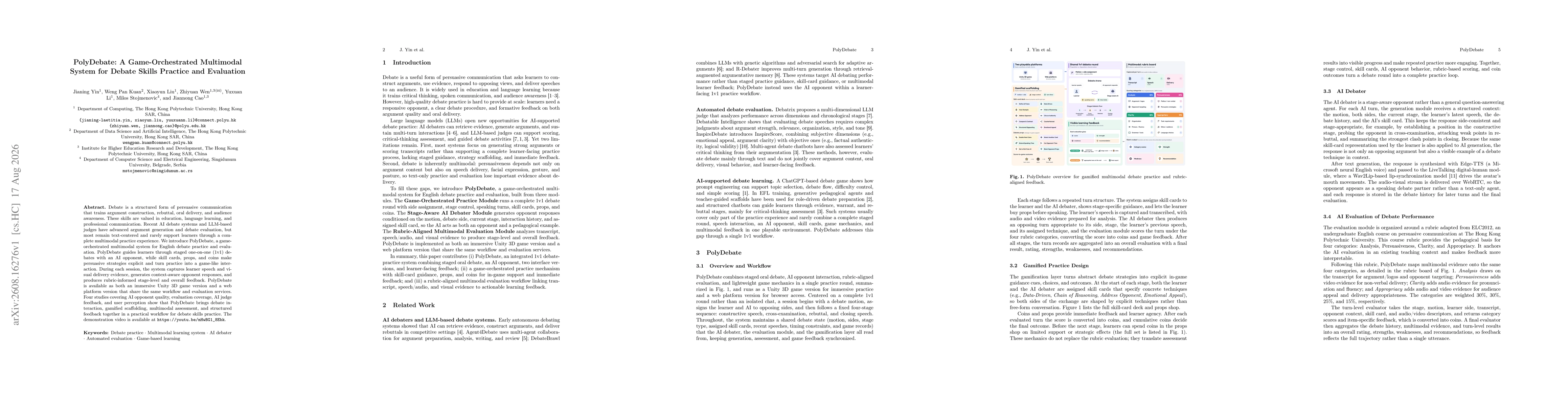 Thumbnail for PolyDebate: A Game-Orchestrated Multimodal System for Debate Skills Practice and Evaluation