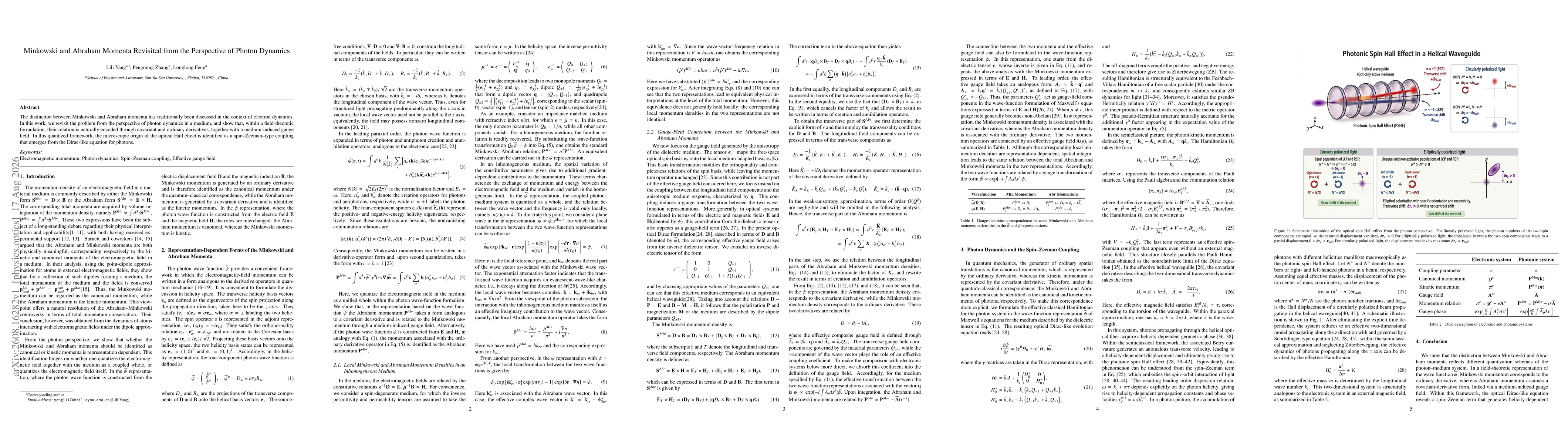 Thumbnail for Minkowski and Abraham Momenta Revisited from the Perspective of Photon Dynamics