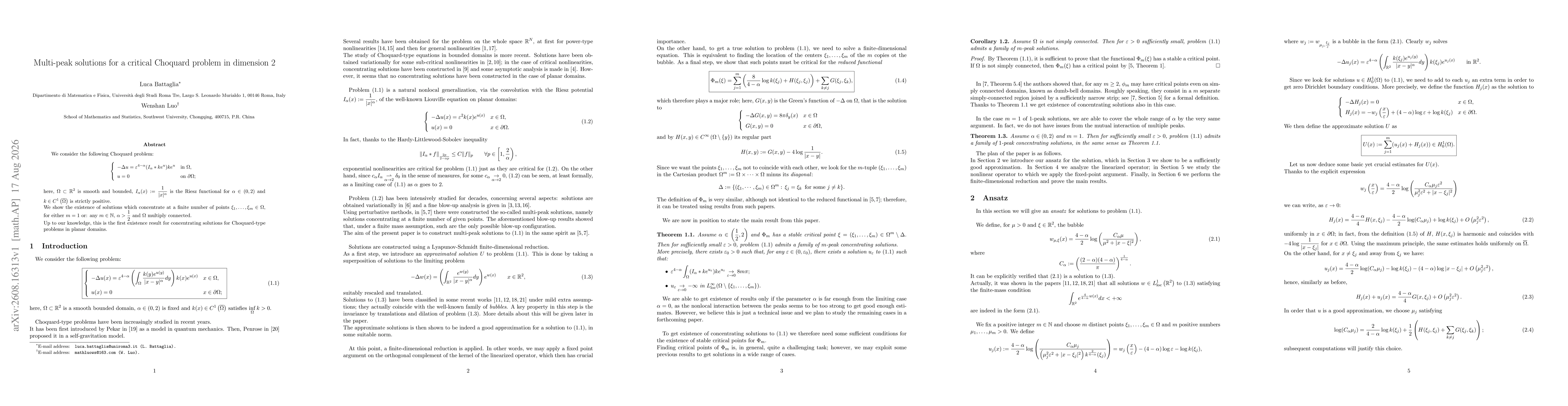 Thumbnail for Multi-peak solutions for a critical Choquard problem in dimension 2